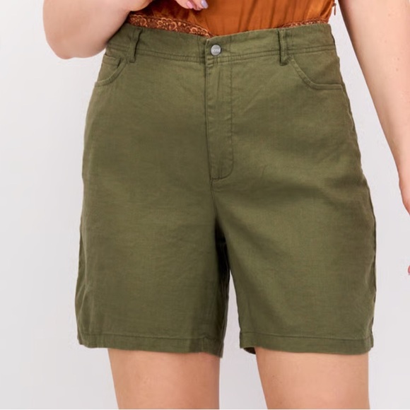 NYDJ Pants - NYDJ Womens Neutral Olive Green Linen Blend High Rise Shorts‎ 8